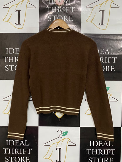 ALBERO |M | BUST 18 | A70 |  BROWN STRIPED KNIT ZIP-UP CARDIGAN