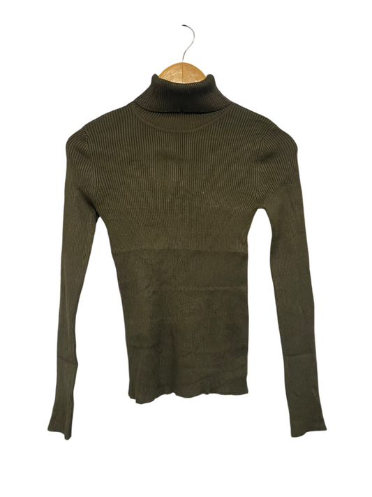 BOZZOLO |M | BUST 13 | A71 | OLIVE GREEN RIBBED TURTLENECK LONG-SLEEVE SWEATER