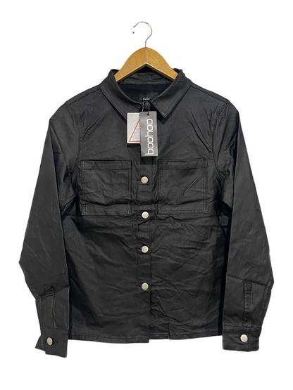 BOOHOO  |M | BUST 18 | A71 | BLACK FAUX LEATHER POCKET BUTTON-UP SHIRT JACKET