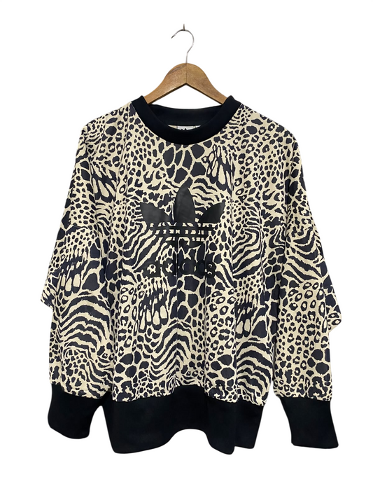 ADIDAS  |M | BUST 27 | A71 |   BLACK & OFF-WHITE ANIMAL PRINT TREFOIL CREWNECK SWEATSHIRT