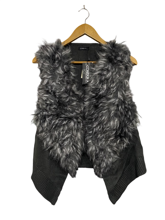 CONDURA  |M | BUST 20 | A71 |   CHARCOAL GREY FAUX FUR TRIM KNIT VEST