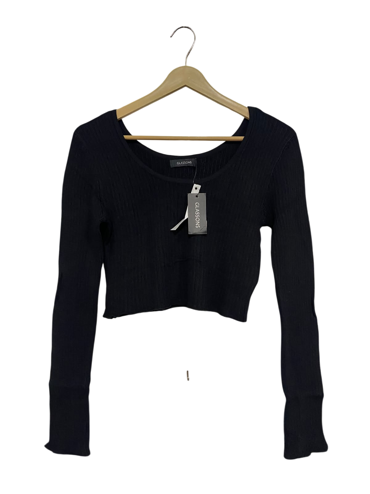 GLASSONS  |S | BUST 15 | A71 |   BLACK SCOOP-NECK LONG-SLEEVE CROP TOP
