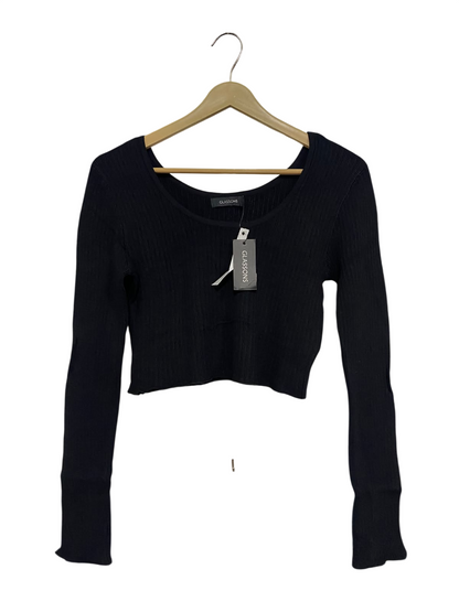 GLASSONS  |S | BUST 15 | A71 |   BLACK SCOOP-NECK LONG-SLEEVE CROP TOP