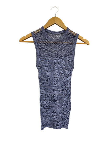 |XS | BUST 11 | A71 |  BLUE MELANGE OPEN-KNIT MESH YOKE SLEEVELESS TOP