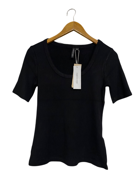 FOREVER NEW |S | BUST 15 | A71 |  BLACK SCOOP-NECK RIBBED SHORT-SLEEVE TOP