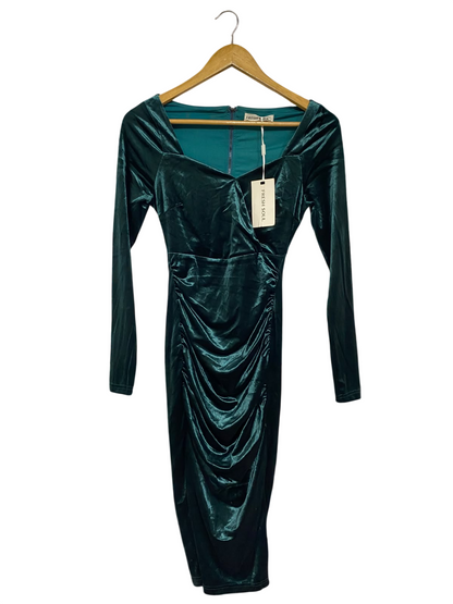 FRESH SOUL |S| BUST 14 | A71 |   EMERALD GREEN VELVET RUCHED LONG-SLEEVE DRESS