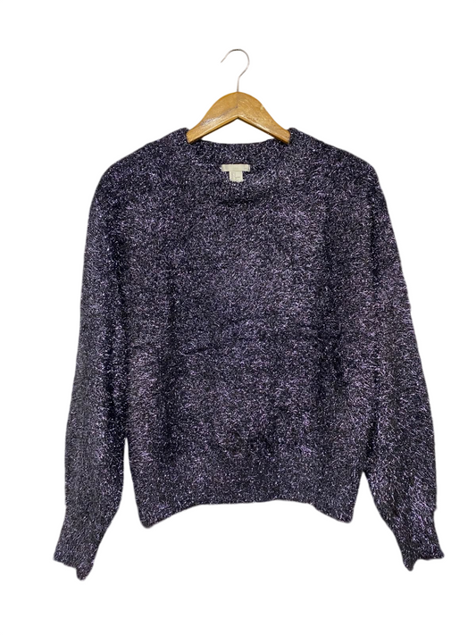 H&M  |S | BUST 23 | A71 |   CHARCOAL & PURPLE SHIMMER FUZZY KNIT SWEATER