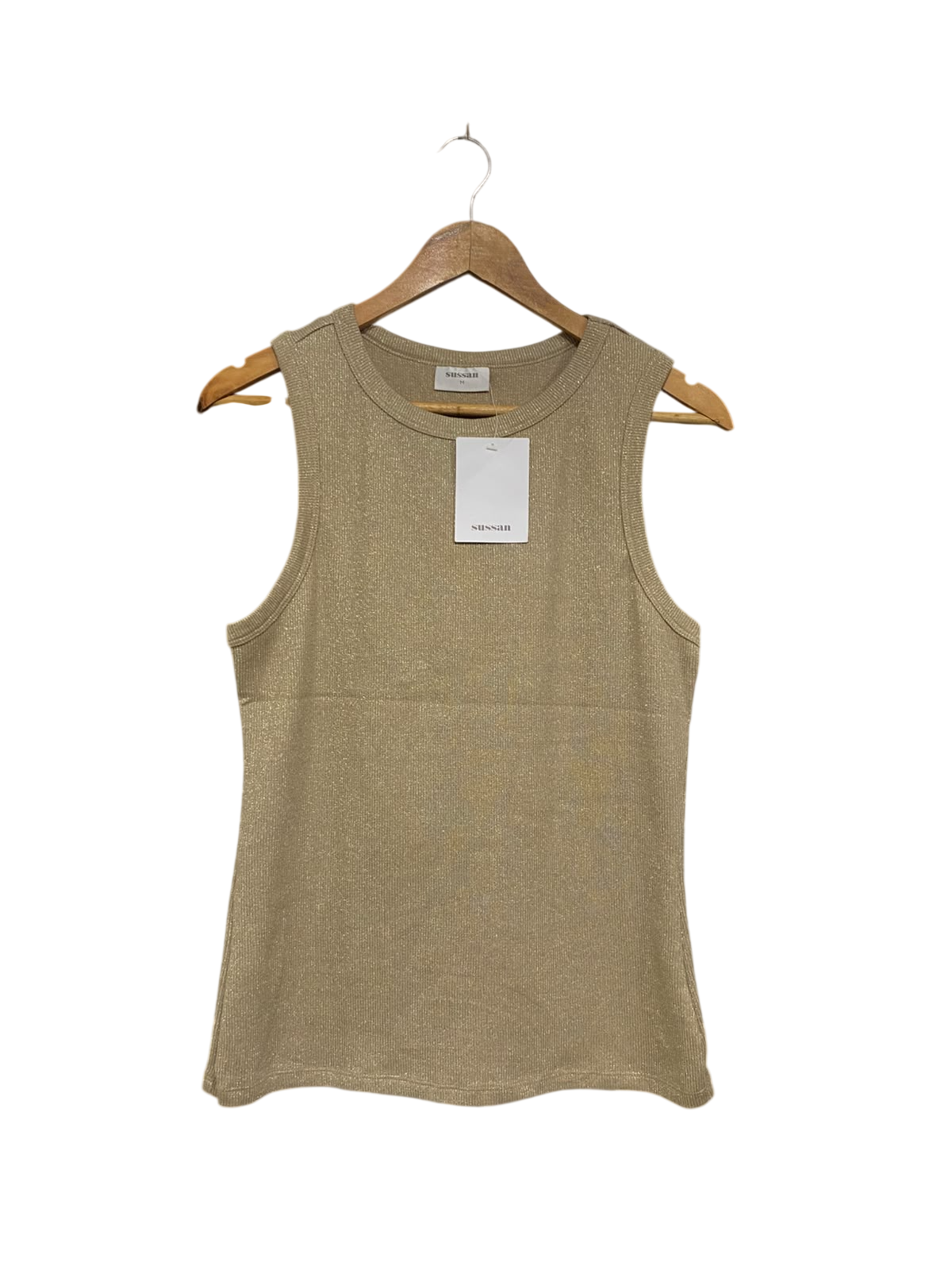 SUSSAN |M | BUST 17 | A71 |  GOLD SHIMMER RIBBED CREWNECK SLEEVELESS TOP