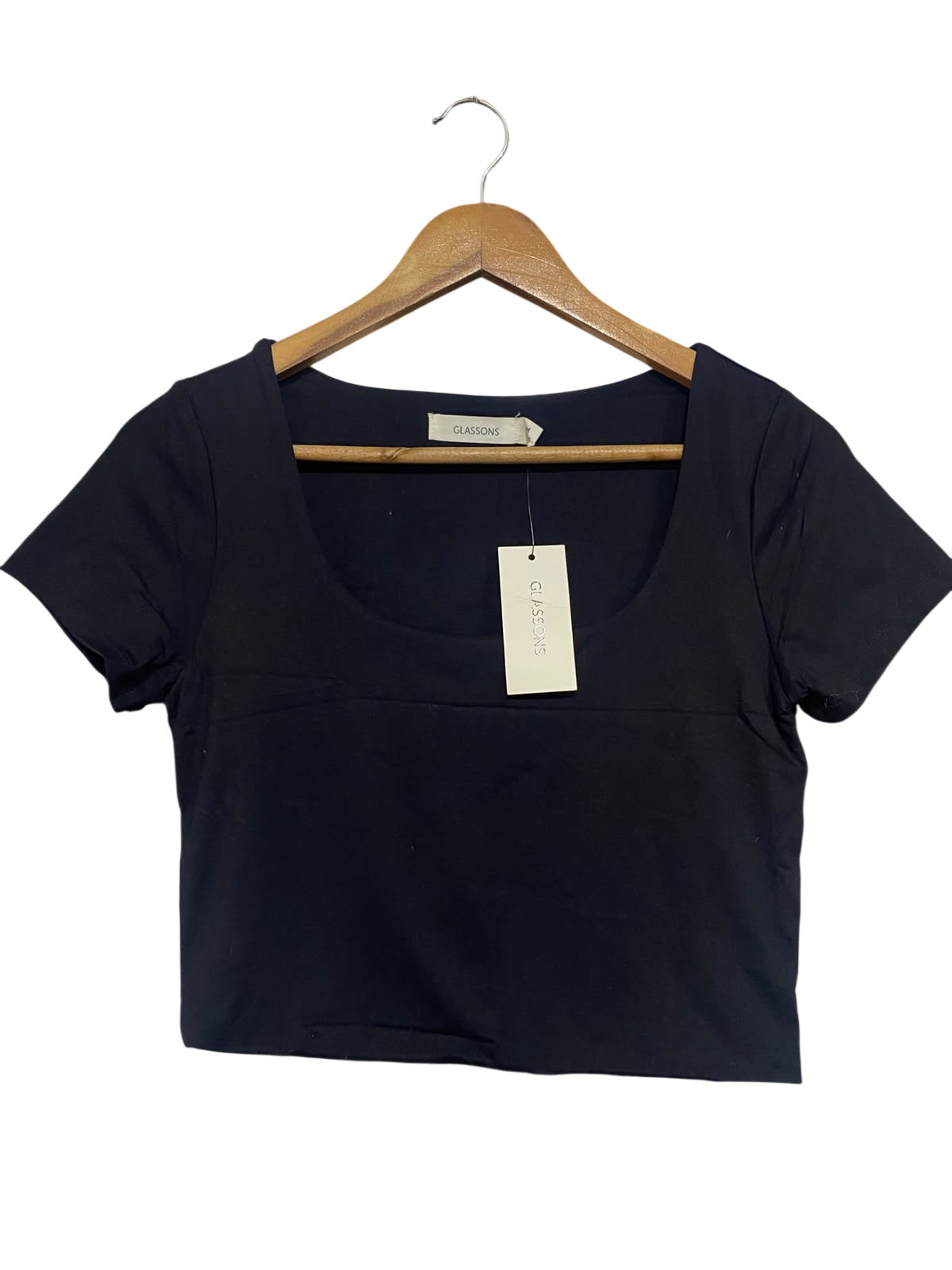 GLASSONS |M | BUST 16 | A71 |  BLACK SCOOP-NECK SHORT-SLEEVE CROP TOP