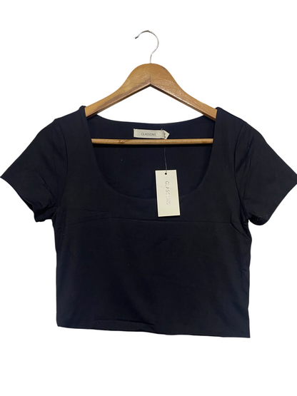 GLASSONS |M | BUST 16 | A71 |  BLACK SCOOP-NECK SHORT-SLEEVE CROP TOP