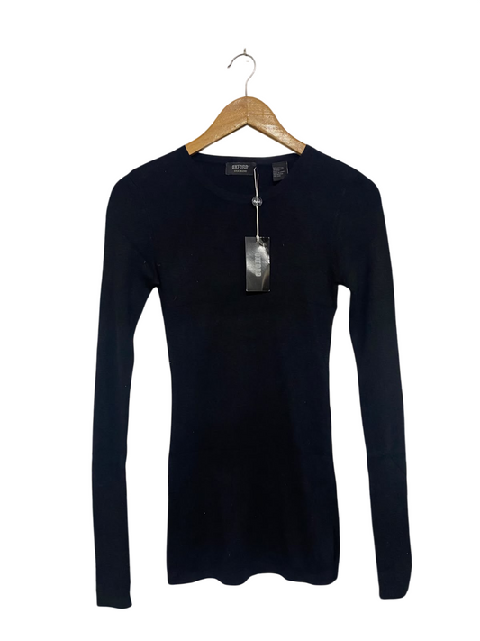 OXFORD  |S | BUST 14 |A72|  BLACK SILK BLEND RIBBED CREWNECK LONG-SLEEVE TOP
