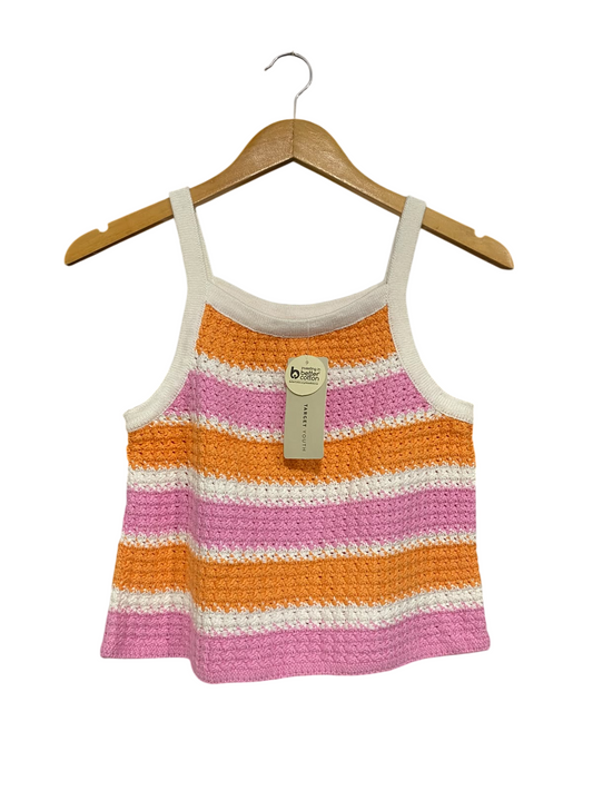 TARGET YOUTH |XS | BUST 14 |A72|  PINK & ORANGE STRIPED CROCHET KNIT TANK TOP