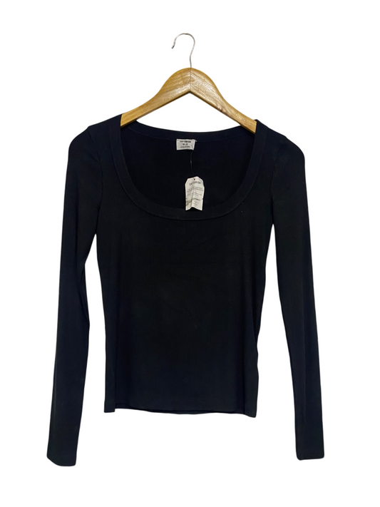 COTTON:ON  |M | BUST 16 |A72|  BLACK RIBBED SCOOP-NECK LONG-SLEEVE TOP