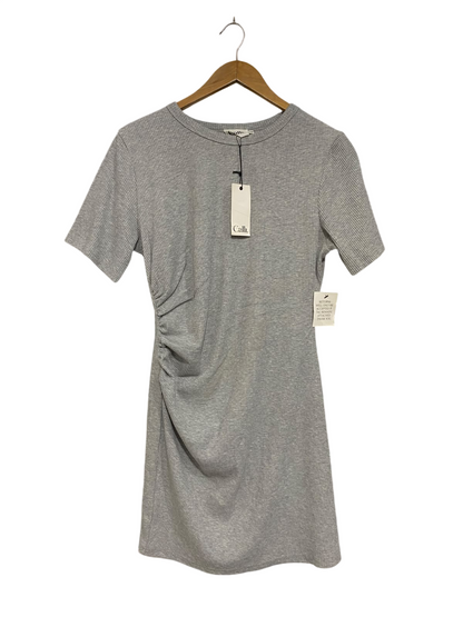 CALLI  |L | BUST 19 |A72|  GREY RIBBED SHORT-SLEEVE RUCHED MINI DRESS