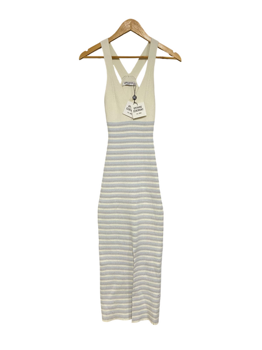 OPENING CEREMONY  |S | BUST 10 |A72|  OFF-WHITE & GREY STRIPED KNIT TANK MIDI DRESS