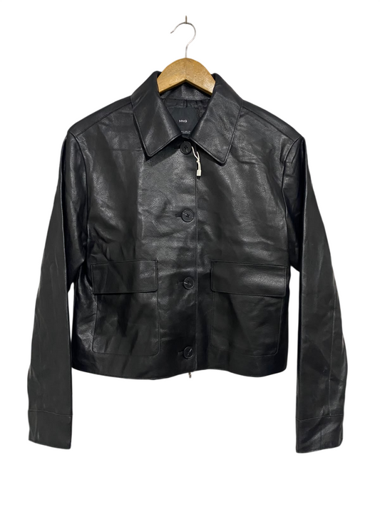 MNG |S | BUST 19 |A72|   BLACK FAUX LEATHER BUTTON-FRONT JACKET