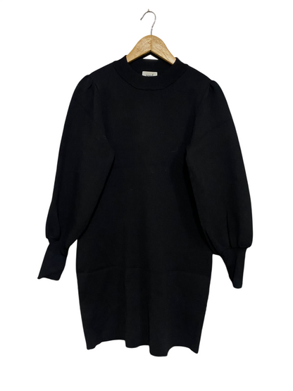 SEED  |S | BUST 19 |A72|  HERITAGE BLACK KNIT PUFF-SLEEVE MINI DRESS