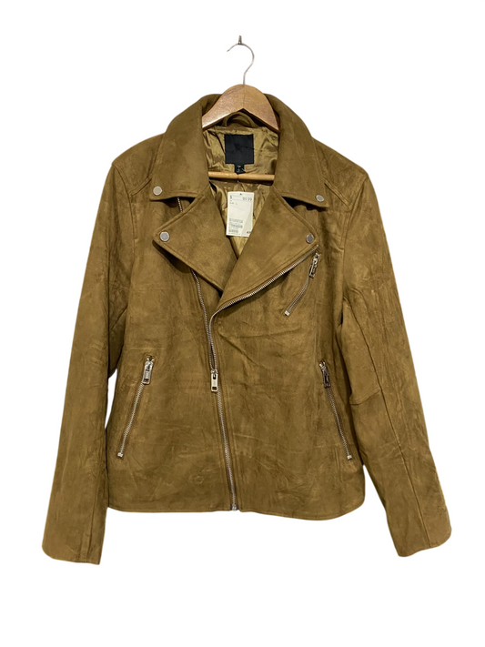 H&M |L | BUST 22 |A72|   BROWN FAUX SUEDE BIKER JACKET