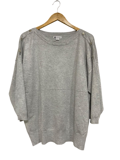 ROCKMANS |XL | BUST 24 |A72|   GREY KNIT SHOULDER-BUTTON SWEATER