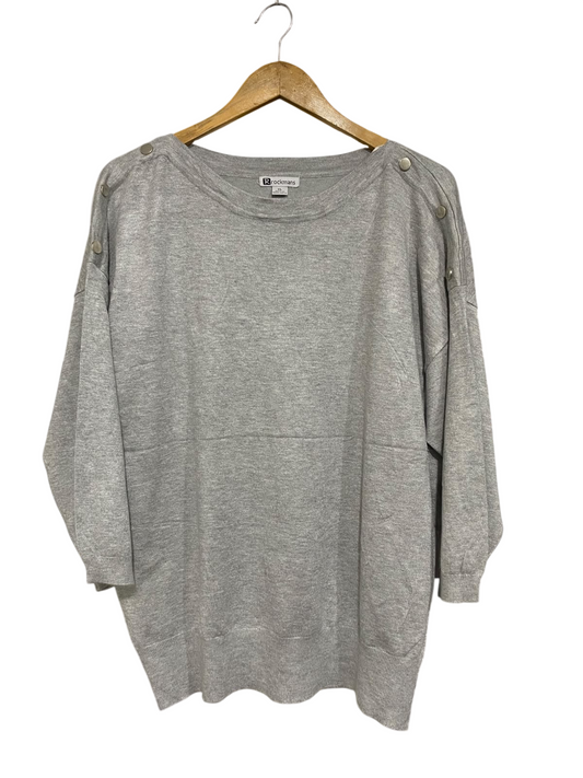 ROCKMANS |XL | BUST 24 |A72|   GREY KNIT SHOULDER-BUTTON SWEATER
