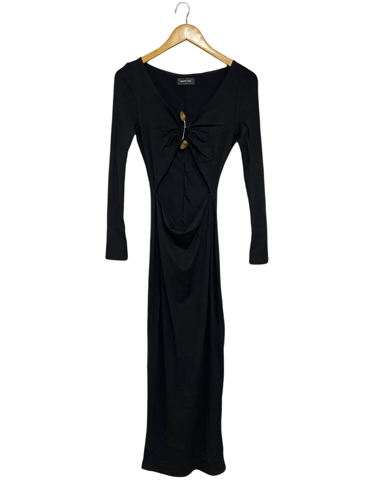 WHITE FOX |S | BUST 14 |A72|   BLACK CUT-OUT FRONT ACCENT MAXI DRESS