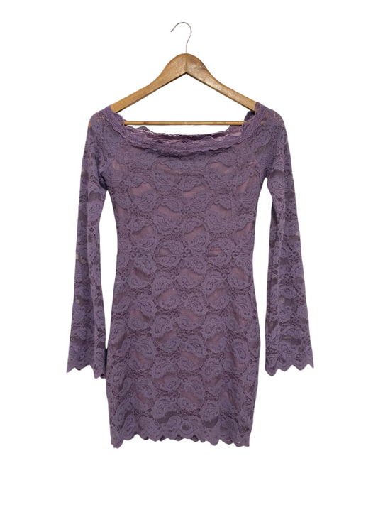 QIAOZHUANGNVREN |S | BUST 31 |A72|   PURPLE LACE OFF-THE-SHOULDER MINI DRESS
