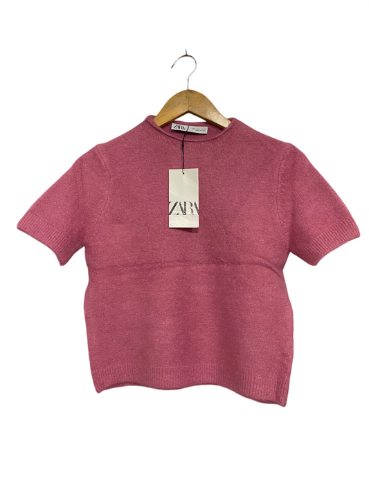 ZARA |L| BUST 16 |A72|  PINK KNIT SHORT-SLEEVE SWEATER TOP