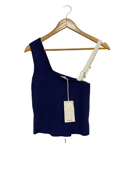 LULU AND ROSE |M | BUST 13| A72 | NAVY BLUE ASYMMETRIC ONE-SHOULDER RIBBED TOP