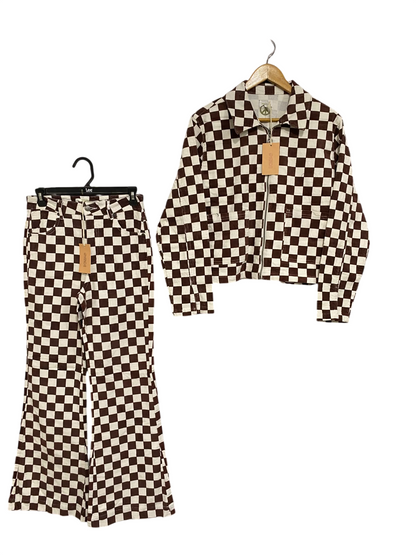 GHANDA | M | A72 |  BROWN AND WHITE CHECKERED MATCHING JACKET AND PANTS SET