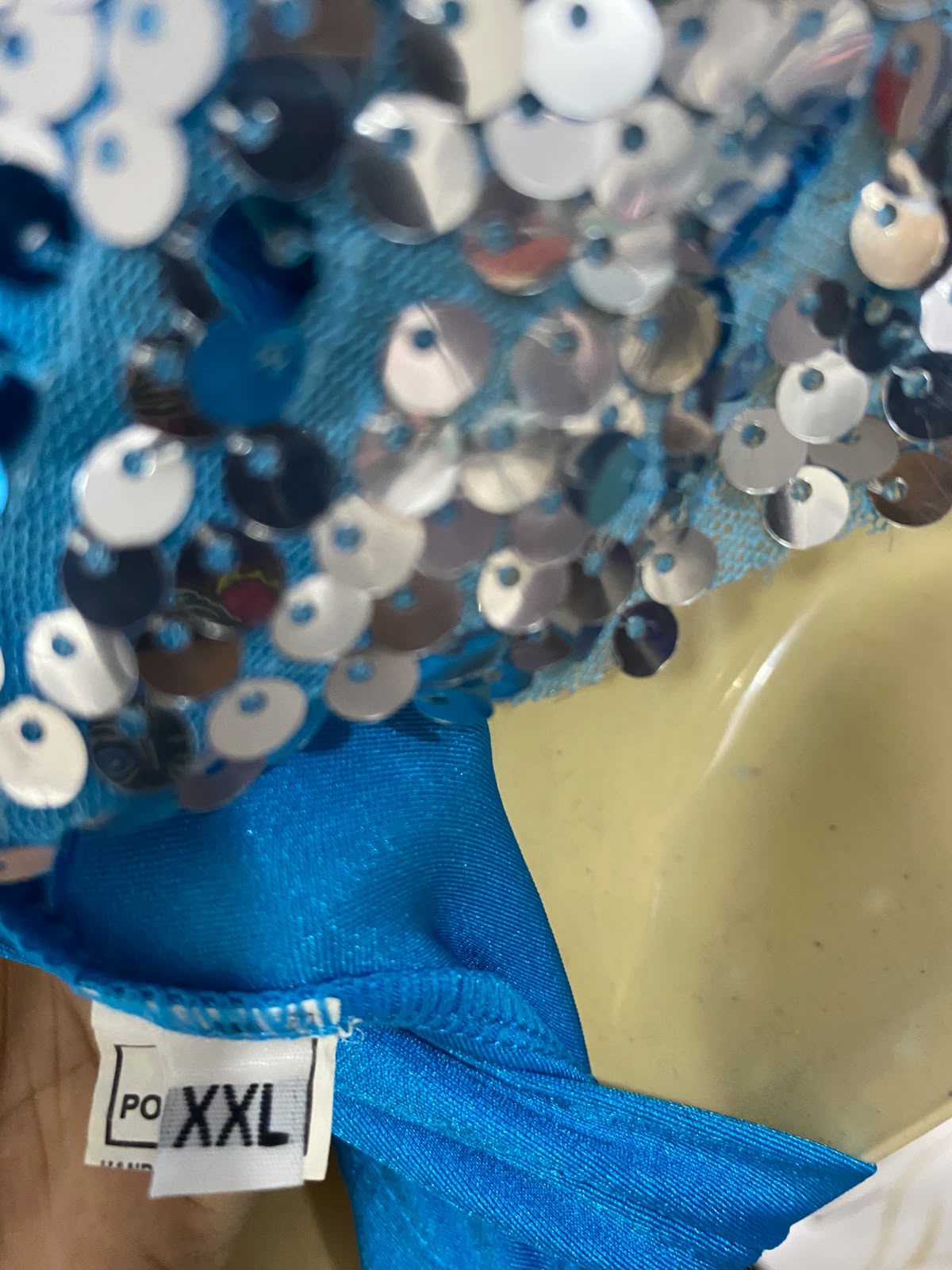 |S | BUST 15| A72 | BLUE AND SILVER SEQUIN LAYERED HALTER PARTY DRESS