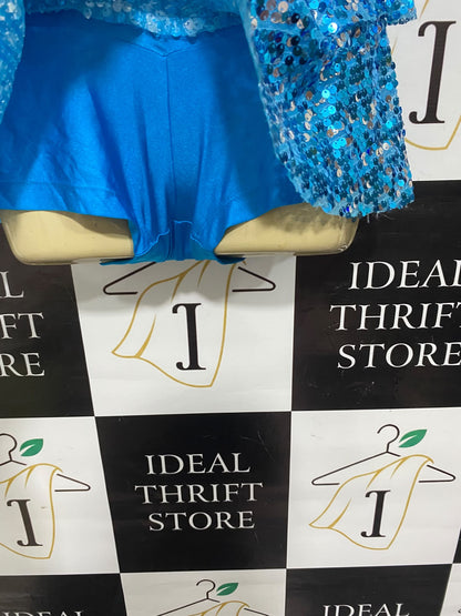 |S | BUST 15| A72 | BLUE AND SILVER SEQUIN LAYERED HALTER PARTY DRESS