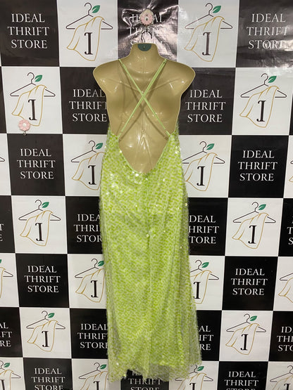 |S | BUST 15 | A72 | LIME GREEN SEQUIN COWL-NECK MAXI PARTY DRESS