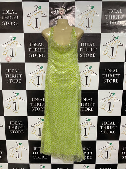 |S | BUST 15 | A72 | LIME GREEN SEQUIN COWL-NECK MAXI PARTY DRESS