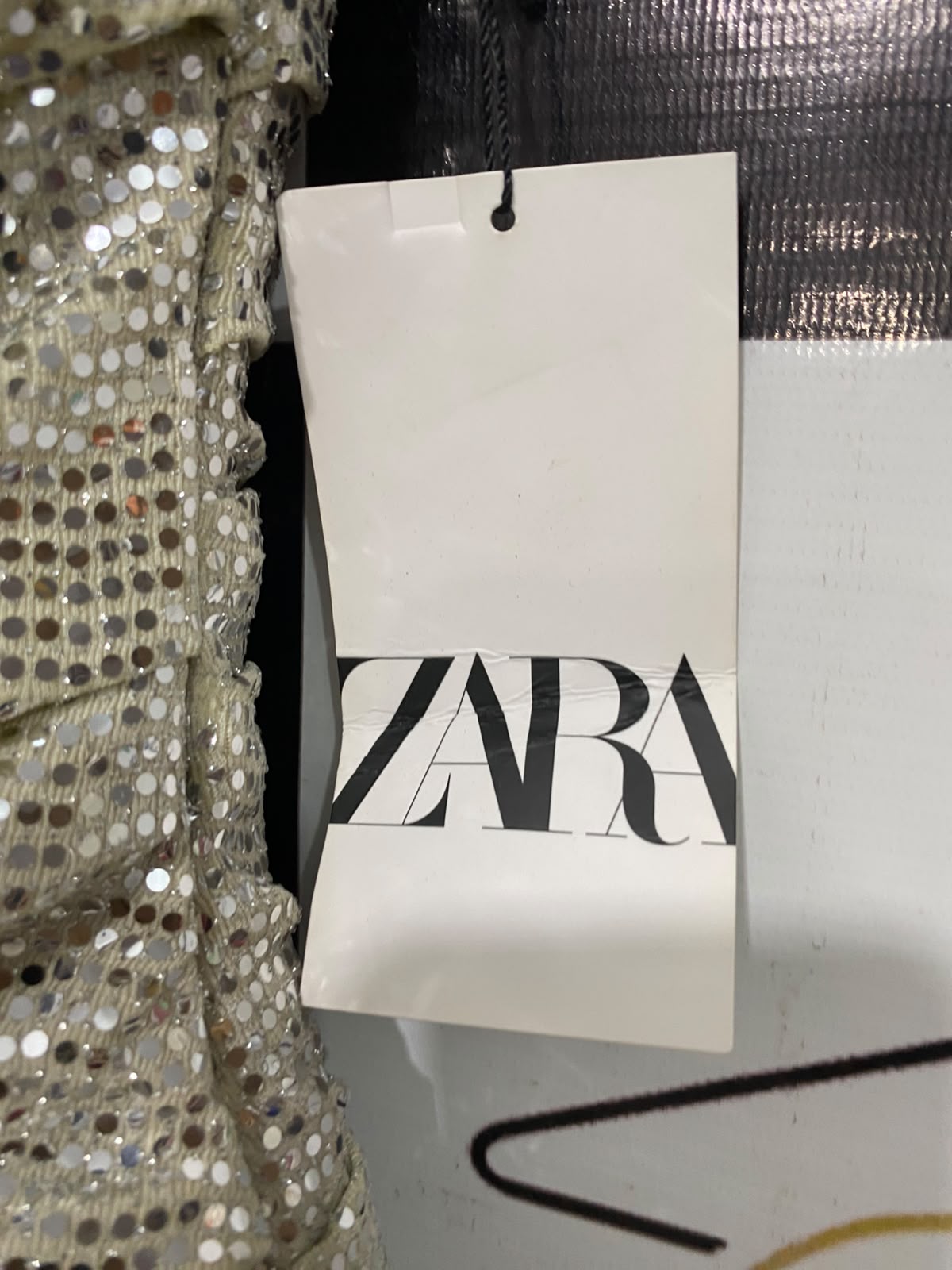 ZARA  |S | BUST 15 | A72 | SILVER SEQUIN STRAPLESS RUCHED MINI DRESS