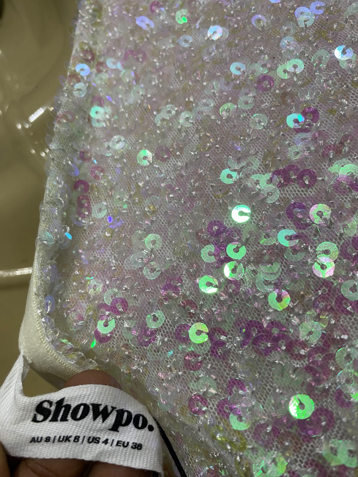 SHOWPO  |S | BUST 16| A72 | IRIDESCENT PINK SEQUIN ONE-SHOULDER MINI DRESS