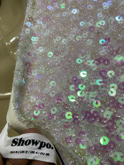 SHOWPO  |S | BUST 16| A72 | IRIDESCENT PINK SEQUIN ONE-SHOULDER MINI DRESS