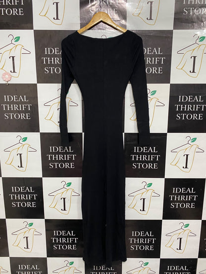 WHITE FOX |S | BUST 14 |A72|   BLACK CUT-OUT FRONT ACCENT MAXI DRESS
