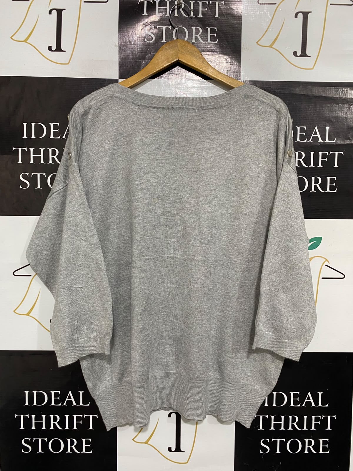 ROCKMANS |XL | BUST 24 |A72|   GREY KNIT SHOULDER-BUTTON SWEATER