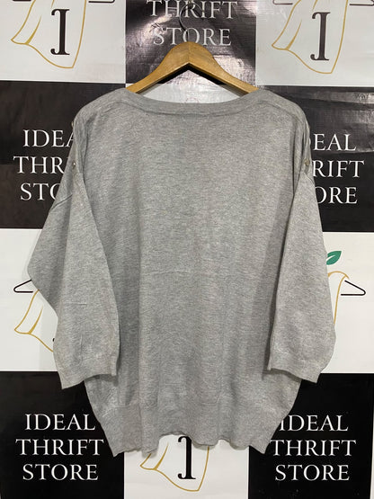 ROCKMANS |XL | BUST 24 |A72|   GREY KNIT SHOULDER-BUTTON SWEATER