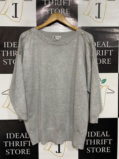 ROCKMANS |XL | BUST 24 |A72|   GREY KNIT SHOULDER-BUTTON SWEATER