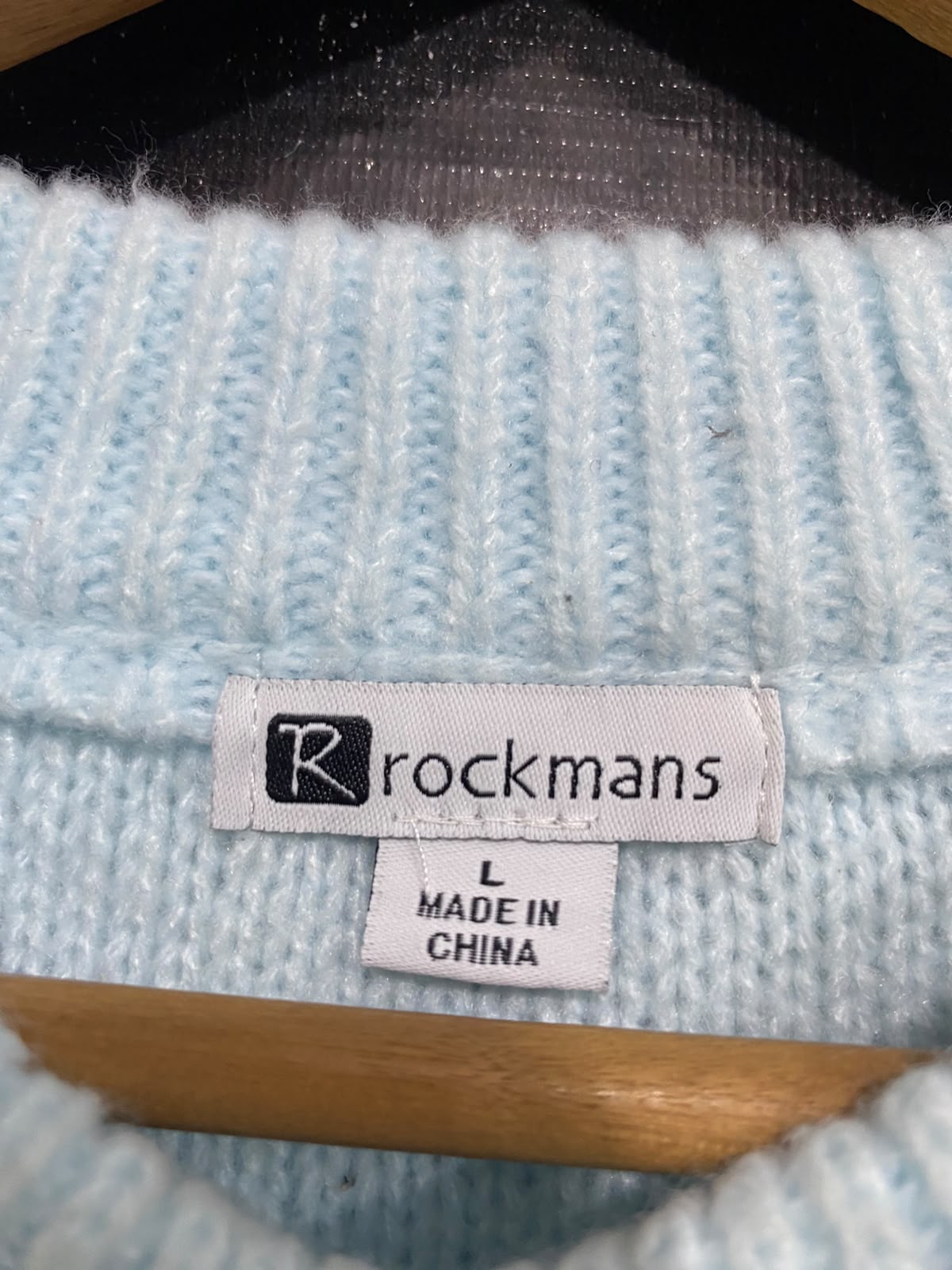ROCKMANS |L | BUST 21 |A72|  LIGHT BLUE PEARL EMBELLISHED CABLE KNIT SWEATER