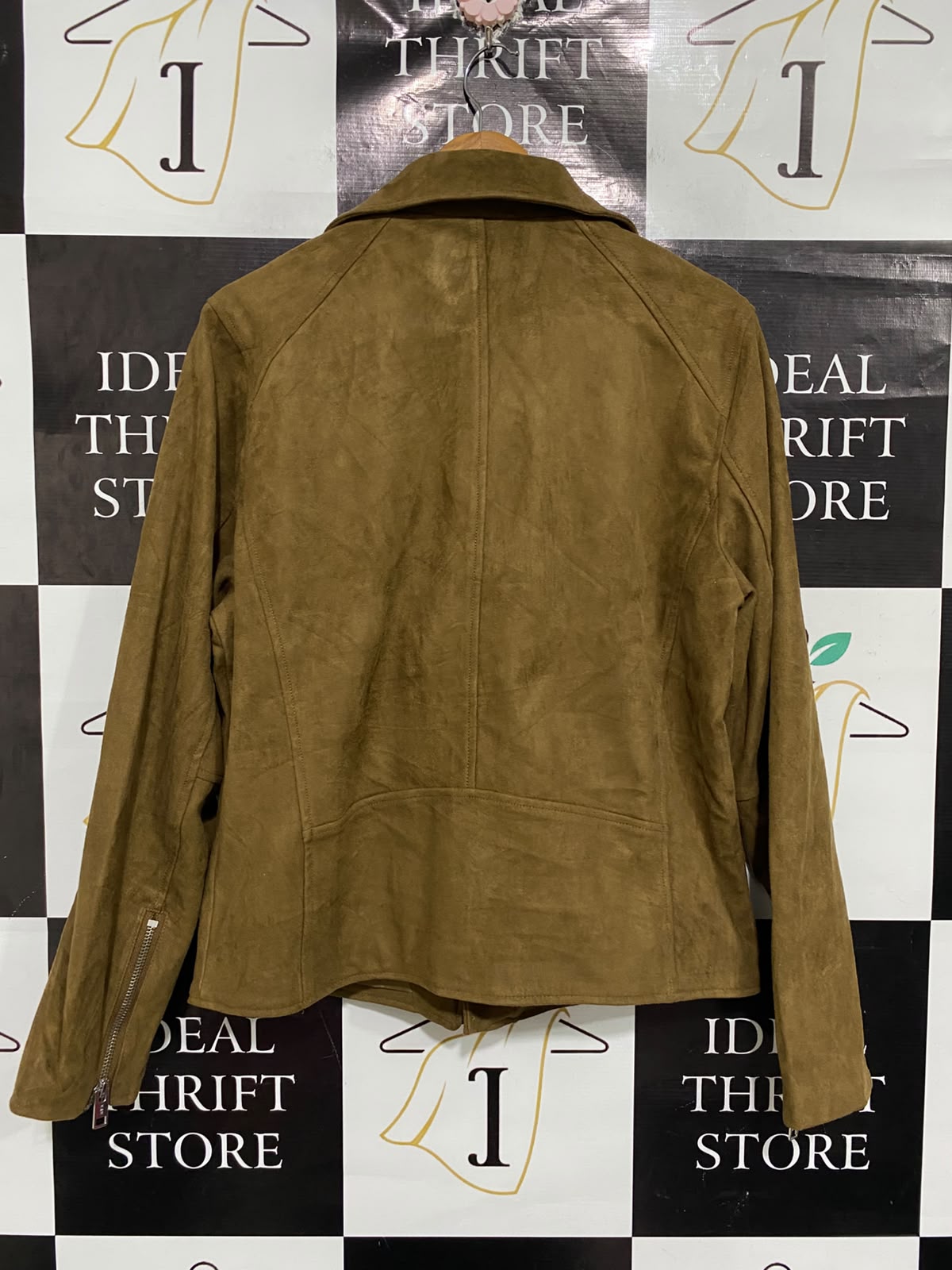 H&M |L | BUST 22 |A72|   BROWN FAUX SUEDE BIKER JACKET