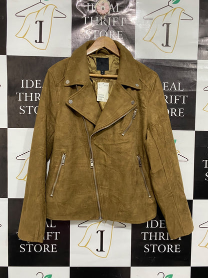 H&M |L | BUST 22 |A72|   BROWN FAUX SUEDE BIKER JACKET