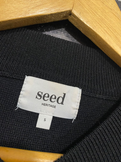 SEED  |S | BUST 19 |A72|  HERITAGE BLACK KNIT PUFF-SLEEVE MINI DRESS