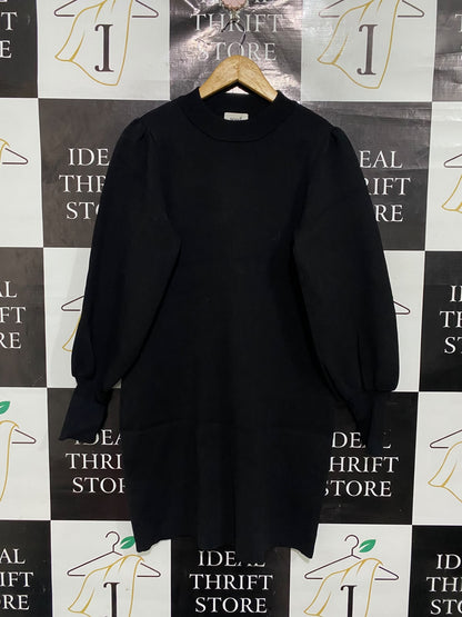 SEED  |S | BUST 19 |A72|  HERITAGE BLACK KNIT PUFF-SLEEVE MINI DRESS