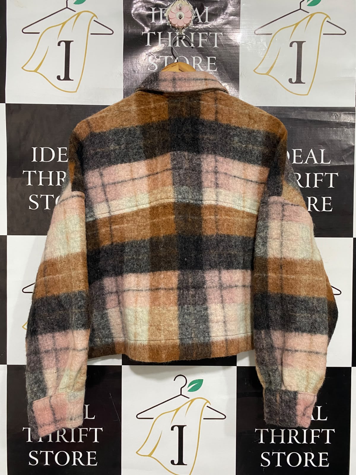 ZARA  |M | BUST 24 |A72|  BROWN PLAID CROPPED CHECKERED JACKET