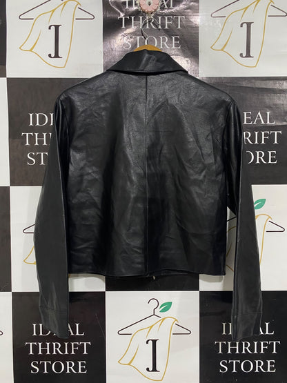 MNG |S | BUST 19 |A72|   BLACK FAUX LEATHER BUTTON-FRONT JACKET
