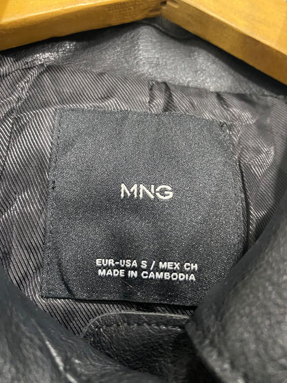MNG |S | BUST 19 |A72|   BLACK FAUX LEATHER BUTTON-FRONT JACKET