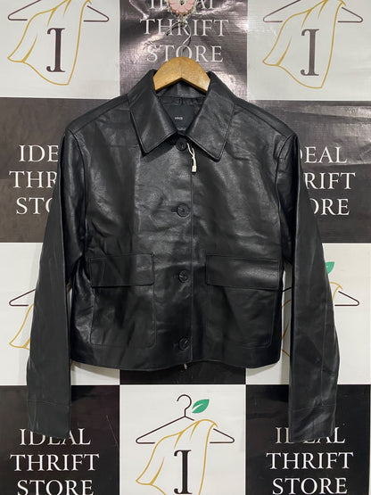 MNG |S | BUST 19 |A72|   BLACK FAUX LEATHER BUTTON-FRONT JACKET