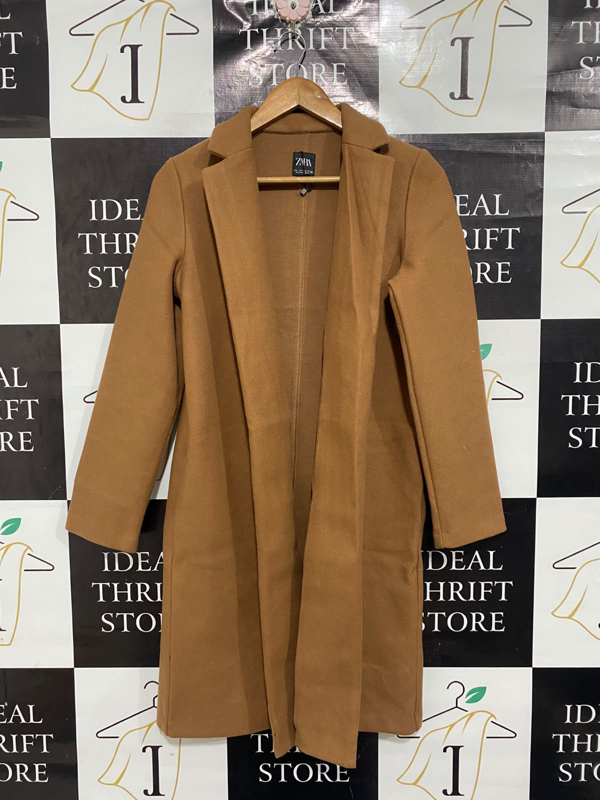 ZARA  |S | BUST 19 |A72|  CAMEL LONG LAPEL WINTER OVERCOAT DRESS